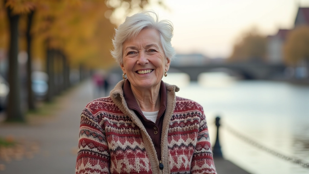 Portrait of Dace, a local guide with warm smile wearing traditional Latvian colors